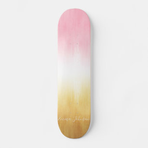 Moderne roze gele penseelstreken Ombre Skateboard