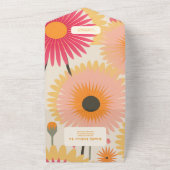 Moderne Roze & Gele Retro Bloemenbruiloft All In One Uitnodiging (Buitenkant)