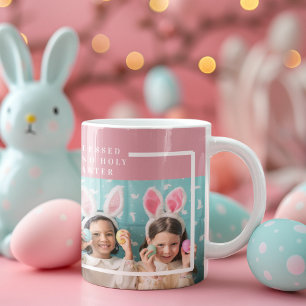 Moderne Roze Gelukkig Gezegende Pasen Fotocadeau Mok