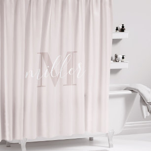 Moderne Roze Gezinsnaam Monogram Douchegordijn