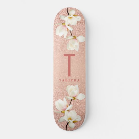 Moderne roze girale monogram gepersonaliseerd magn skateboard (Voorkant)