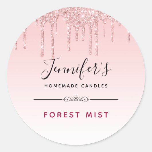 Moderne Roze Glitter Drips Fancy Kaars / Zeep Ronde Sticker (Voorkant)