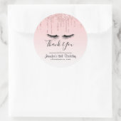 Moderne Roze Glitter Drips & Wimpers Dank u Ronde Sticker (Tas)