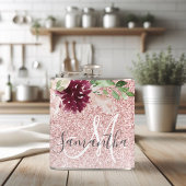 Moderne roze glitter en ventilator met naam heupfles