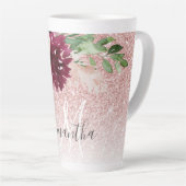 Moderne roze glitter en ventilator met naam latte mok (Rechterhoek)