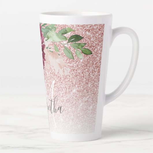 Moderne roze glitter en ventilator met naam latte mok (Rechts)