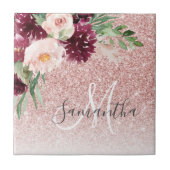 Moderne roze glitter en ventilator met naam tegeltje (Voorkant)