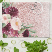 Moderne roze glitter en ventilator met naam theedoek (Gevouwen)