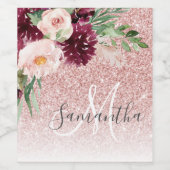 Moderne roze glitter en ventilator met naam wijn etiket (Enkel label)