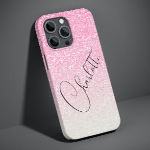 Moderne roze glitter Girly Chic Persoonlijke naam Case-Mate iPhone 14 Pro Max Hoesje