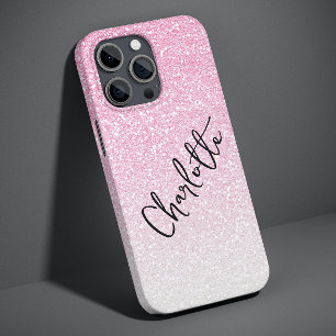 Moderne roze glitter Girly Chic Persoonlijke naam Case-Mate iPhone 14 Pro Max Hoesje