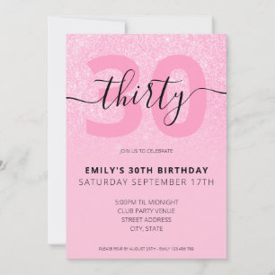 Moderne roze glitter legant script 30th Birthday Kaart