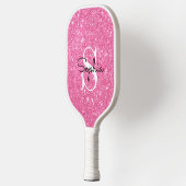 Moderne roze Glitter Monogram Persoonlijke naam Pickleball Paddle (Links)