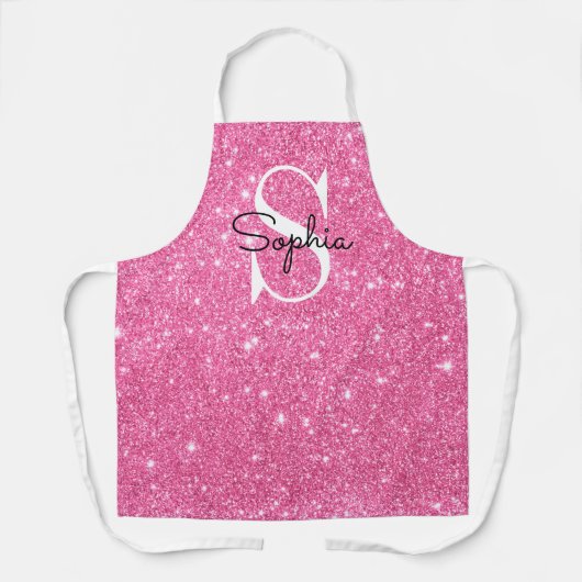 Moderne roze Glitter Monogram Persoonlijke naam Schort (Voorkant)