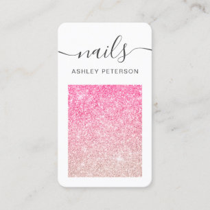 Moderne roze glitter ombre nagels technisch script visitekaartje