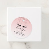 Moderne roze glitter-schijven en zwarte Eyelashes Bedankjes Labels (In situ)