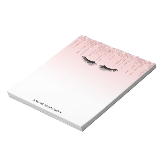Moderne roze glitter-schijven en zwarte Eyelashes Notitieblok (Gedraaid)