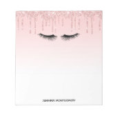 Moderne roze glitter-schijven en zwarte Eyelashes Notitieblok (Voorkant)