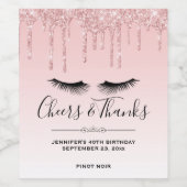 Moderne roze glitter-schijven en zwarte Eyelashes Wijn Etiket (Enkel label)