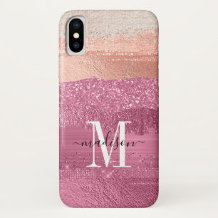 Moderne roze glitter Sparkle Monogram Borstel iPhone X Hoesje