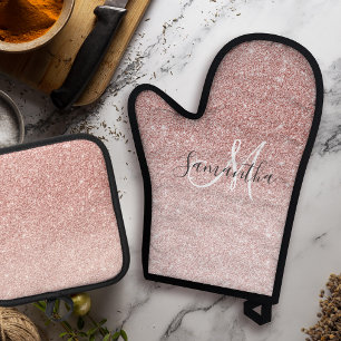 Moderne roze glitter Sparkles Persoonlijk Ovenwant & Pannenlap Set