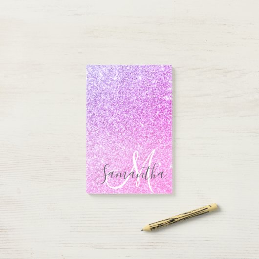 Moderne roze glitter Sparkles Persoonlijk Post-it® Notes (Op bureau)