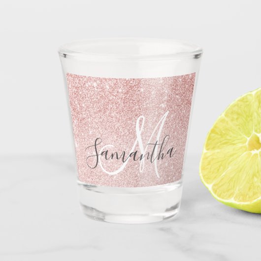 Moderne roze glitter Sparkles Persoonlijk Shot Glas (Voorkant)