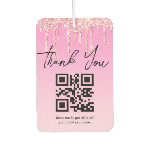 Moderne roze glitters Bedankt Zakelijke QR-code Luchtverfrisser