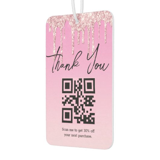 Moderne roze glitters Bedankt Zakelijke QR-code Luchtverfrisser (Links)