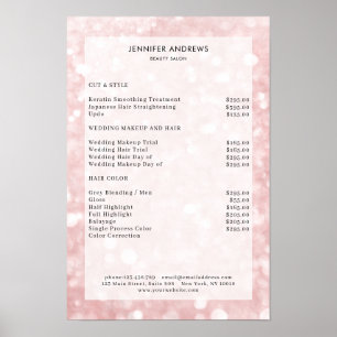 Moderne, roze glittersalon prijstlijst Poster