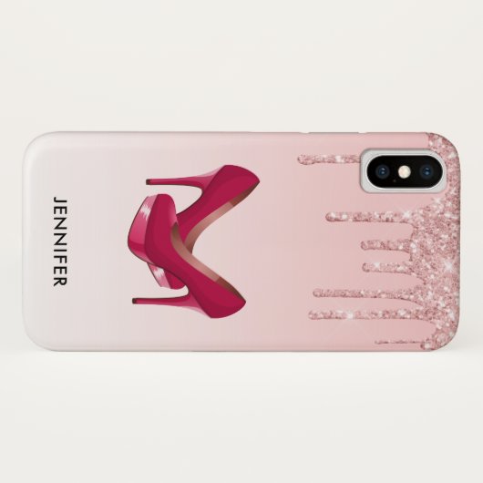 Moderne roze glitterschijven en hoge niveaus Case-Mate iPhone case (Achterkant (horizontaal))