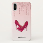 Moderne roze glitterschijven en hoge niveaus Case-Mate iPhone case (Achterkant)