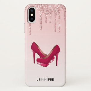 Moderne roze glitterschijven en hoge niveaus iPhone x hoesje