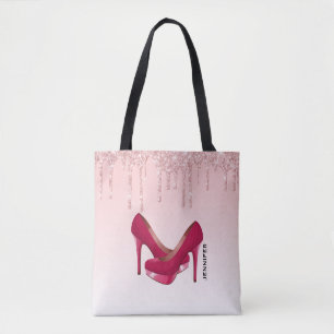 Moderne roze glitterschijven en hoge niveaus draagtas