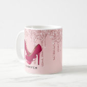 Moderne roze glitterschijven en hoge niveaus koffiemok (Voorkant links)