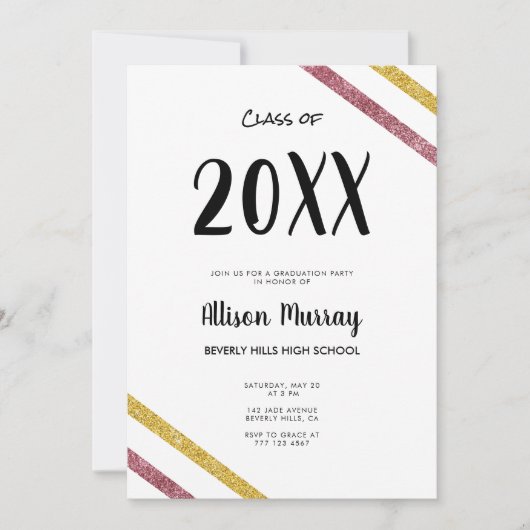 Moderne roze & Gold Glitter Script Photo Afstudere Kaart (Voorkant)