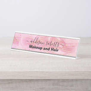 Moderne roze Gold Waterverf Desk Name Bord Bureau Naambordje