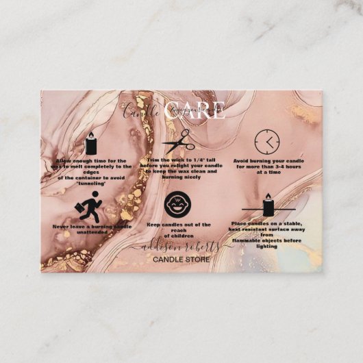 Moderne roze Gold Waterverf Kandle Care Visitekaartje (Voorkant)
