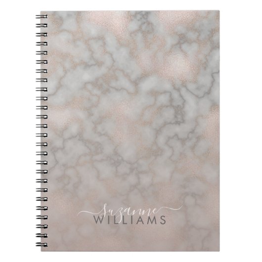 Moderne Roze Goud en Grijs Elegant Marmer Notitieboek (Voorkant)