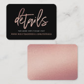 Moderne Roze Goud Folie Script Details Informatiekaartje (Voorkant / Achterkant)