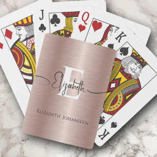 Moderne Roze Goud Geborsteld Metaal Schrift Monogr Pokerkaarten