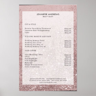 Moderne Roze Goud Glitter Salon Prijslijst Poster