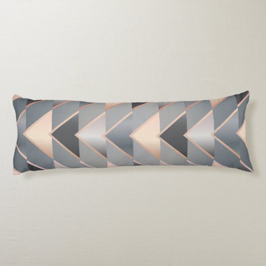 Moderne Roze Goud & Grijs Geometrisch Chevron Lichaamskussen (Achterkant)