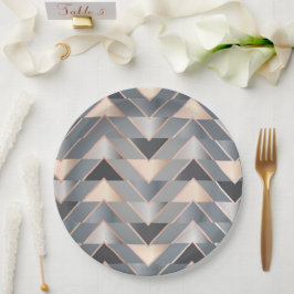 Moderne Roze Goud & Grijs Geometrisch Chevron Papieren Bordje