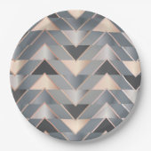 Moderne Roze Goud & Grijs Geometrisch Chevron Papieren Bordje (Voorkant)