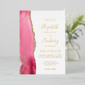 Moderne roze goudbruidbruding folie uitnodiging (Staand Voorkant)