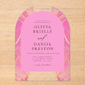 Moderne Roze Gouden Agaat Huwelijk Elegant Acryl Uitnodigingen (Voorkant)
