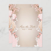 Moderne Roze & Gouden Bloem Botanische Bewaar de D Aankondigingskaart (Voorkant / Achterkant)