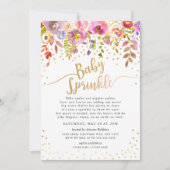 Moderne Roze Gouden Bloemen Baby Sprinkle Uitnodig Kaart (Voorkant)