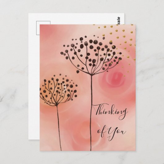 Moderne roze gouden denking van jou briefkaart (Voorkant / Achterkant)